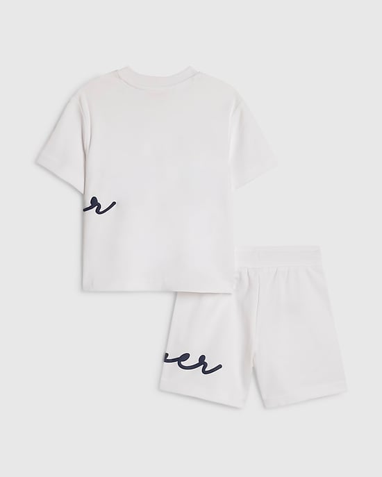 River Island Mini Boys T-Shirt & Shorts Set White Oversized 2 Piece - Image 2