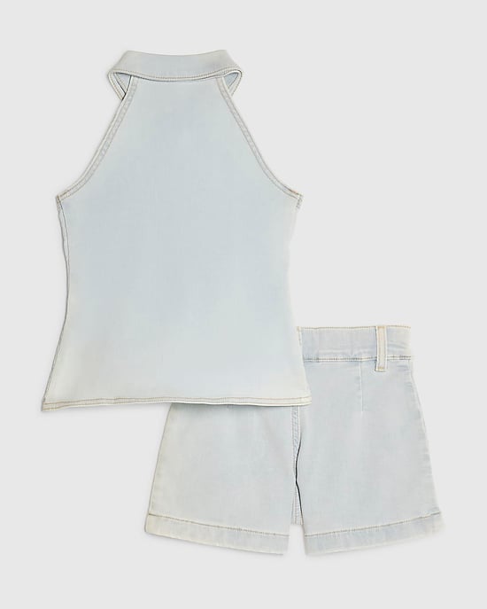 River Island Girls Waistcoat & Shorts Set Blue Denim 2 Piece - Image 2