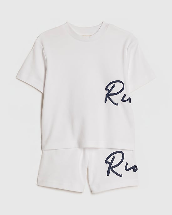 River Island Mini Boys T-Shirt & Shorts Set White Oversized 2 Piece - Image 5