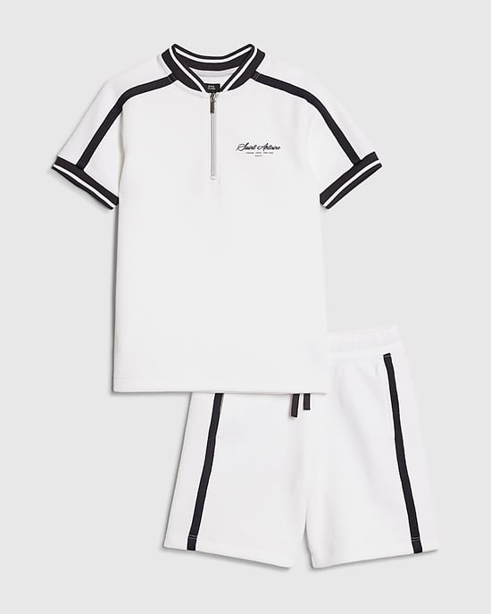 River Island Boys Polo Shirt Set White Baseball 2 Piece - Image 1
