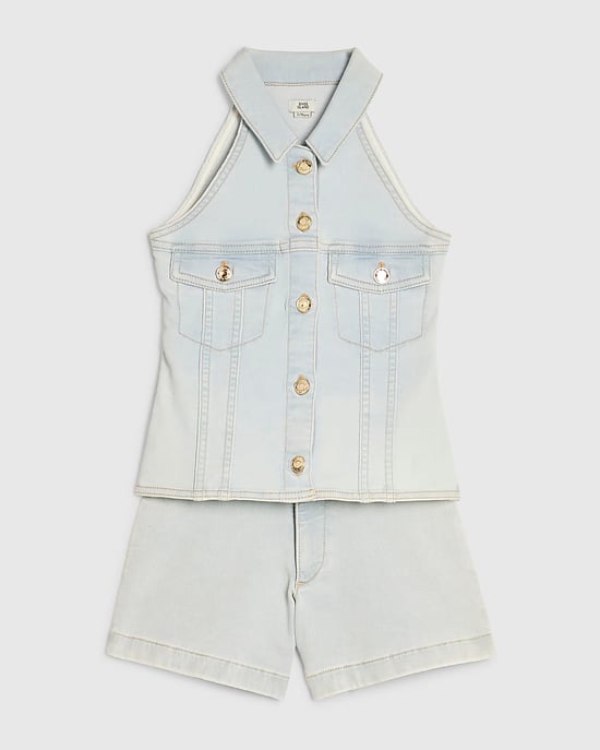 River Island Girls Waistcoat & Shorts Set Blue Denim 2 Piece - Image 5