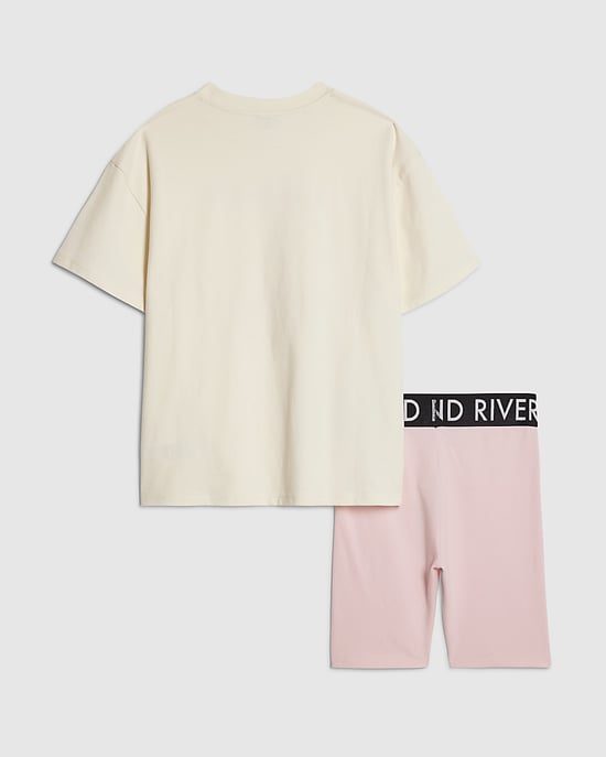 River Island Girls T-Shirt & Shorts Set Yellow Sassy Vibes 2 Piece - Image 2
