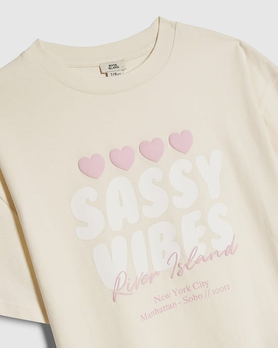 River Island Girls T-Shirt & Shorts Set Yellow Sassy Vibes 2 Piece - Image 3