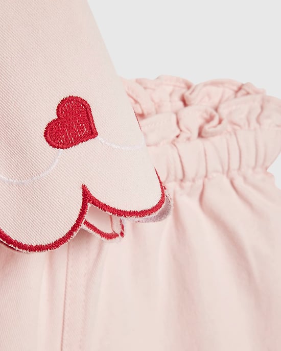 River Island Mini Girls Top & Shorts Set Pink Denim Heart 2 Piece - Image 4