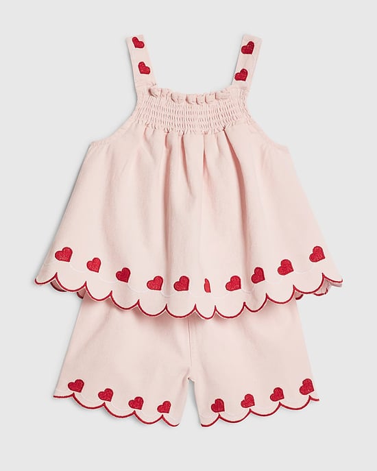 River Island Mini Girls Top & Shorts Set Pink Denim Heart 2 Piece - Image 5