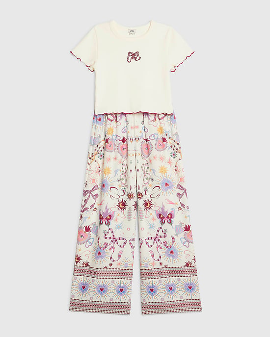 River Island Girls T-Shirt & Trouser Set Cream Bow 2 Piece - Image 5