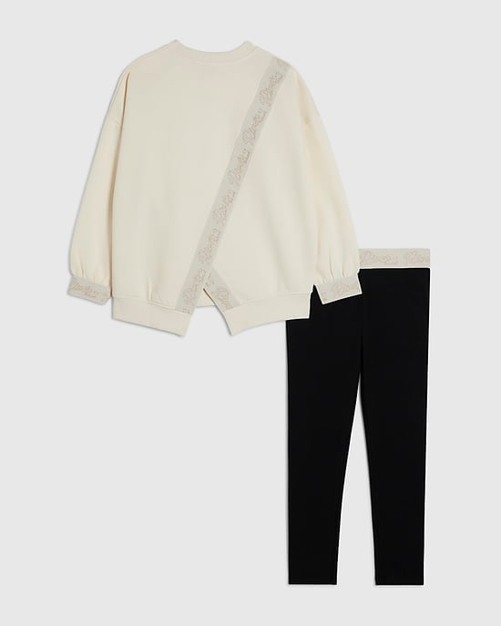 River Island Girls Sweatshirt & Leggings Set Cream Split Back 2 Piece - Image 2