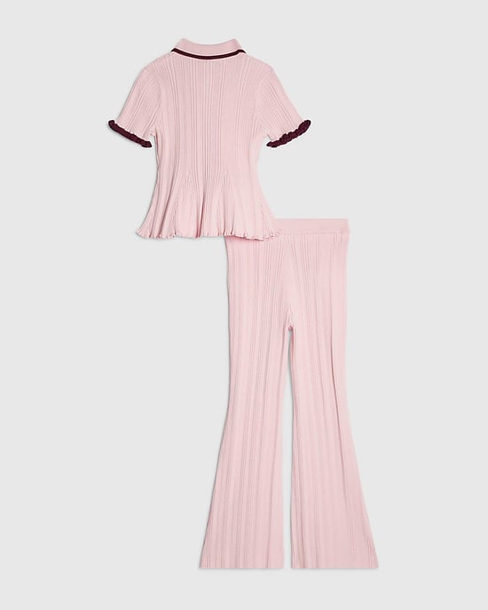 River Island Girls Polo Shirt & Trousers Set Pink Peplum Hem 2 Piece - Image 2
