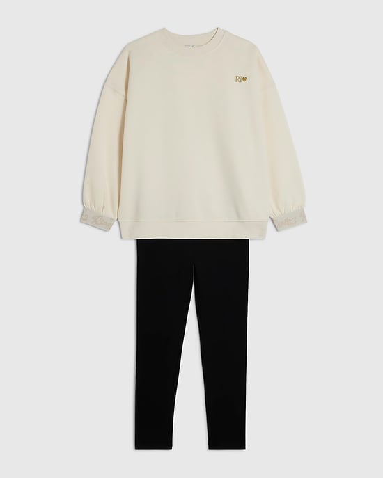 River Island Girls Sweatshirt & Leggings Set Cream Split Back 2 Piece - Image 5