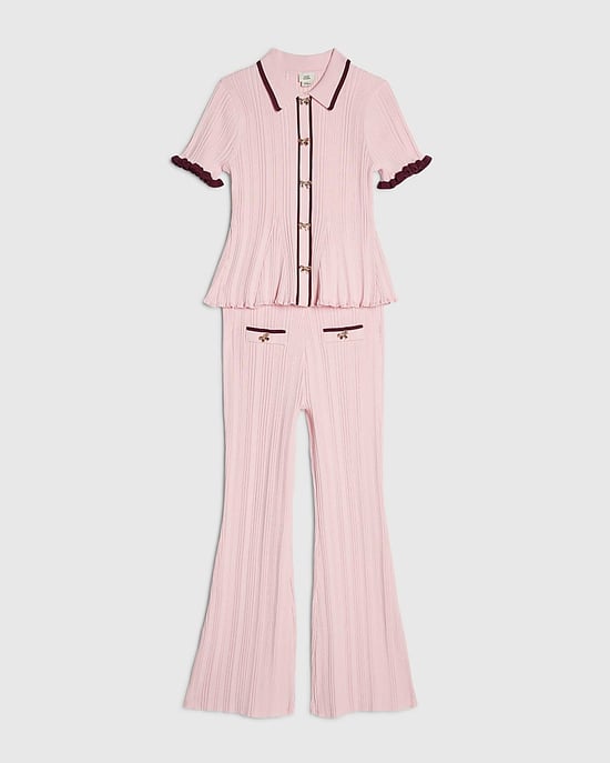River Island Girls Polo Shirt & Trousers Set Pink Peplum Hem 2 Piece - Image 5