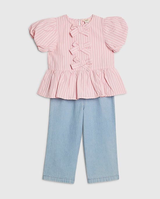 River Island Mini Girls Top & Jeans Set Pink Stripe 2 Piece - Image 5