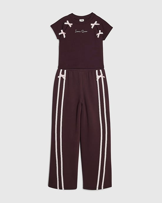 River Island Girls T-Shirt & Joggers Set Red Bow Taped Wide Leg 2 Piece - Image 5