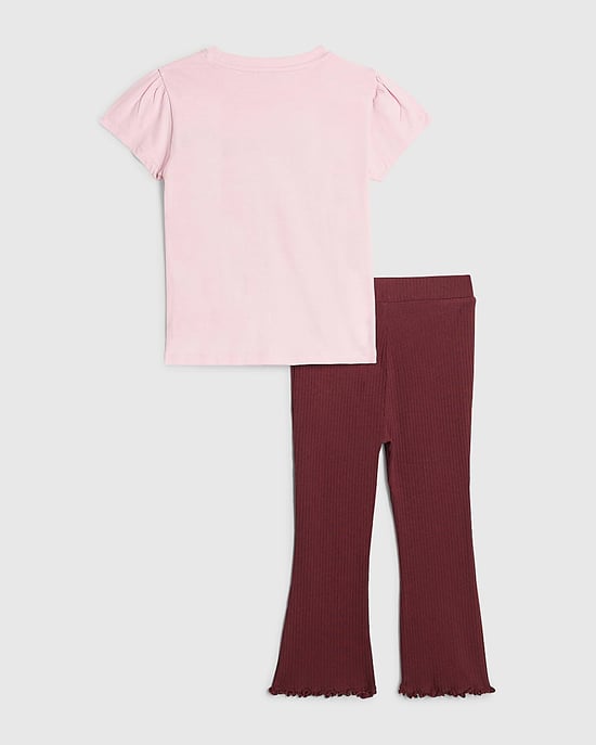 River Island Mini Girls T-Shirt & Leggings Set Pink Fashionista 2 Piece - Image 2
