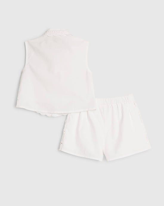 River Island Mini Girls Shirt & Shorts Set White Cutwork 2 Piece - Image 2