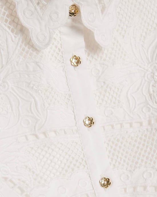 River Island Mini Girls Shirt & Shorts Set White Cutwork 2 Piece - Image 3