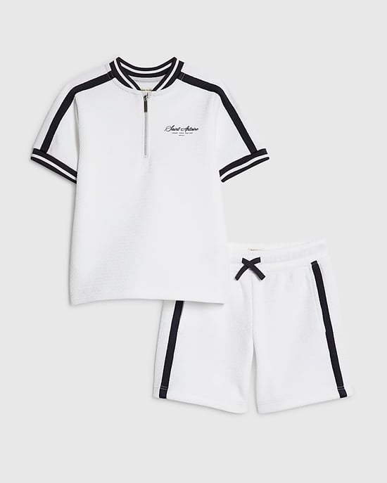 River Island Mini Boys Polo Shirt & Shorts Set White Baseball 2 Piece - Image 1