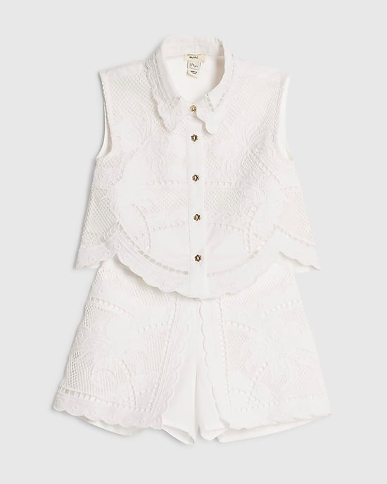 River Island Mini Girls Shirt & Shorts Set White Cutwork 2 Piece - Image 5