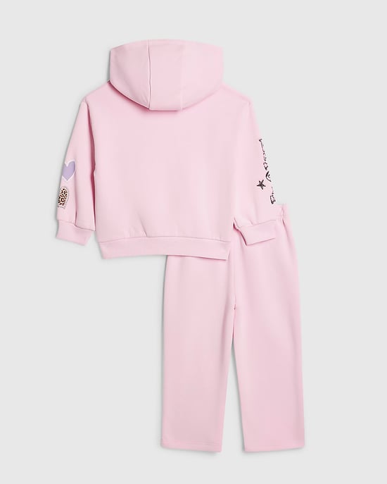 River Island Mini Girls Hoodie & Joggers Set Pink Graffiti Zip 2 Piece - Image 2