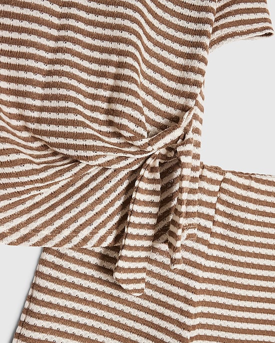 River Island Girls T-Shirt & Trousers Set Brown Striped Knot 2 Piece - Image 3