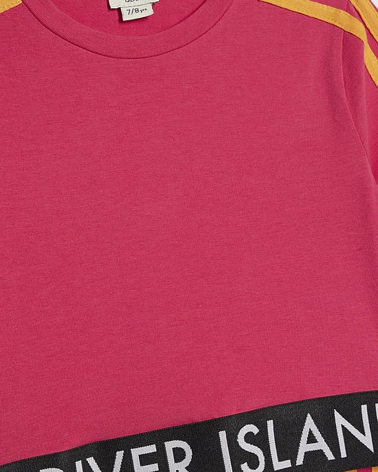 River Island Girls T-Shirt & Leggings Set Pink RI Side Stripe 2 Piece - Image 2