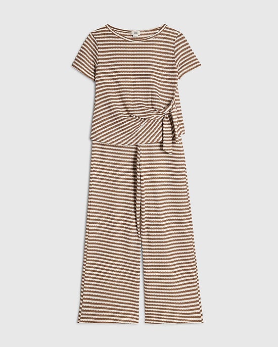 River Island Girls T-Shirt & Trousers Set Brown Striped Knot 2 Piece - Image 5