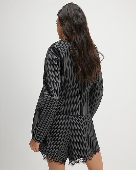 River Island Womens Jacket Black Pinstripe Cocoon Sleeve - Image 3