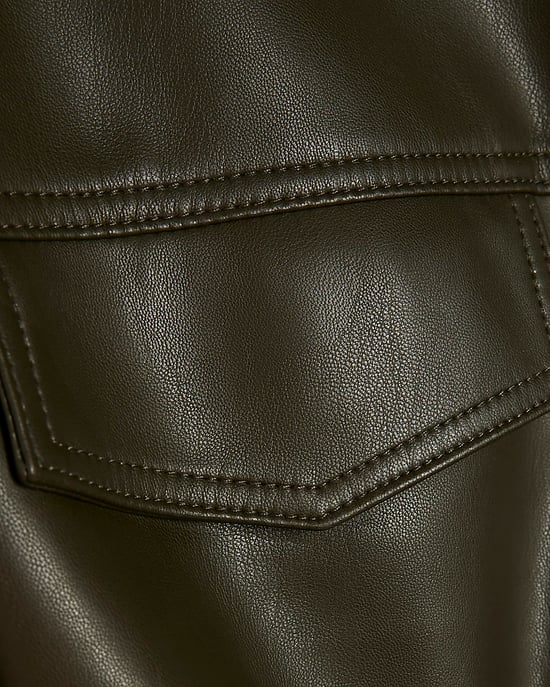 River Island Womens Jacket Khaki Faux Leather Drawstring Funnel - Image 5
