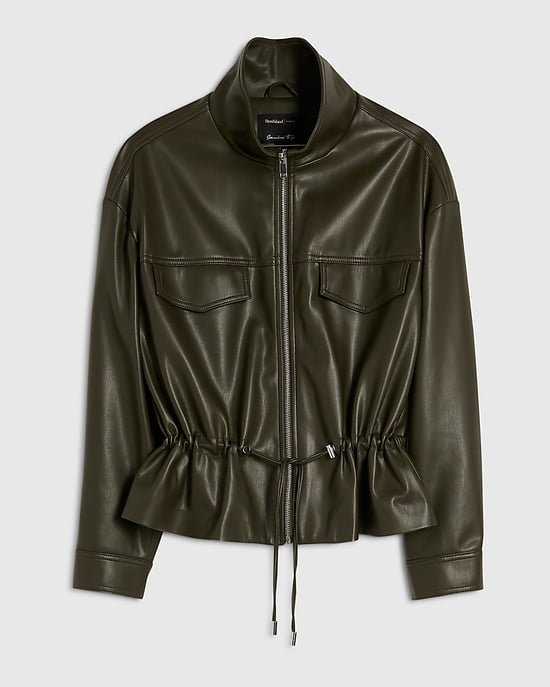 River Island Womens Jacket Khaki Faux Leather Drawstring Funnel - Image 6