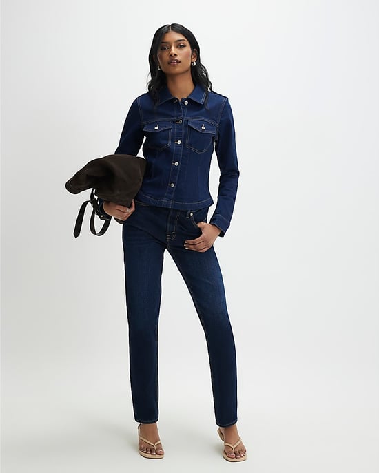 River Island Womens Denim Jacket Blue Fitted Collared Denim - Image 2