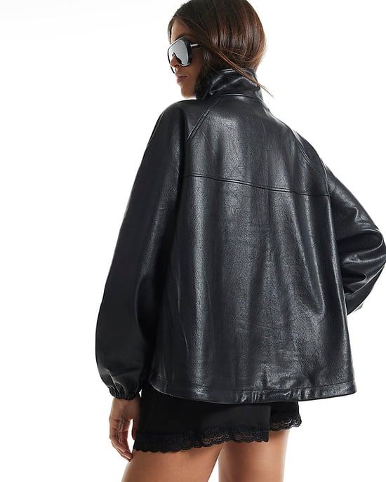 River Island Womens Jacket Black Oversized Faux Leather Funnel - Image 3