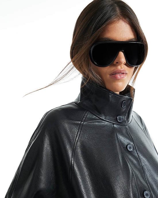 River Island Womens Jacket Black Oversized Faux Leather Funnel - Image 4