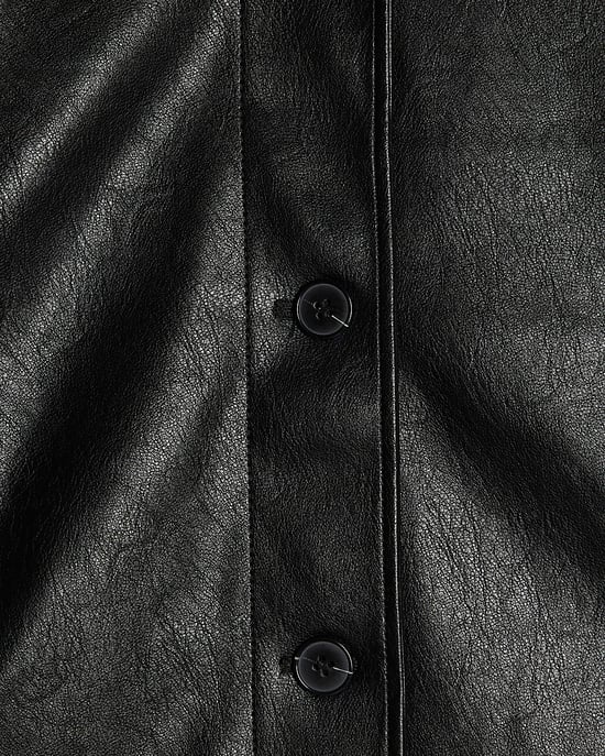 River Island Womens Jacket Black Oversized Faux Leather Funnel - Image 5