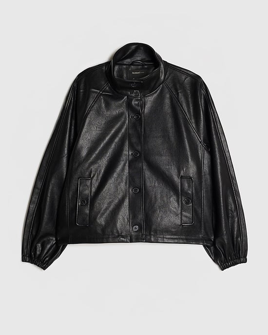 River Island Womens Jacket Black Oversized Faux Leather Funnel - Image 6