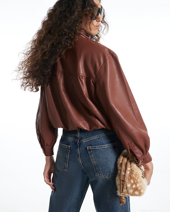 River Island Womens Jacket Brown Faux Leather Funnel Neck - Image 3