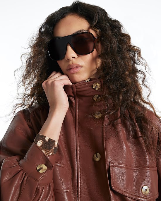 River Island Womens Jacket Brown Faux Leather Funnel Neck - Image 4