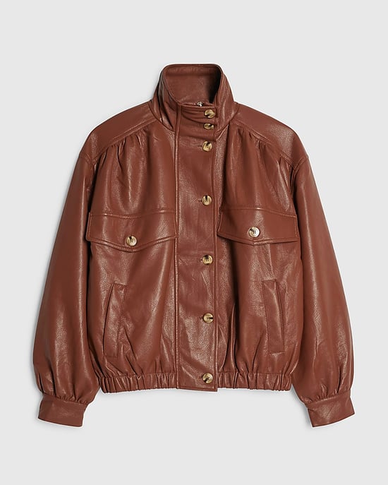River Island Womens Jacket Brown Faux Leather Funnel Neck - Image 6