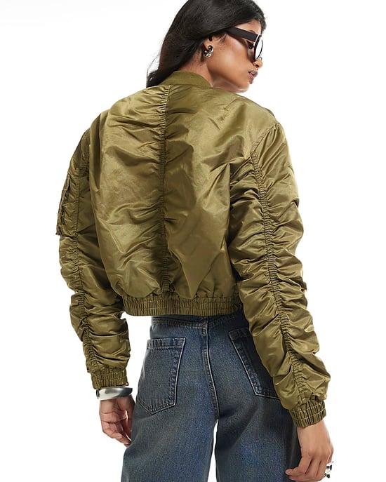 River Island Womens Bomber Jacket Green Cropped Fitted - Image 4