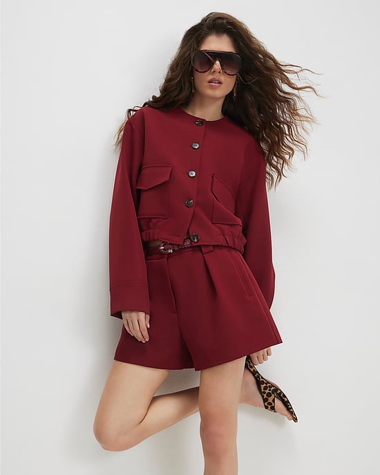 River Island Womens Bomber Jacket Red Long Sleeve Pocket Detail - Image 2