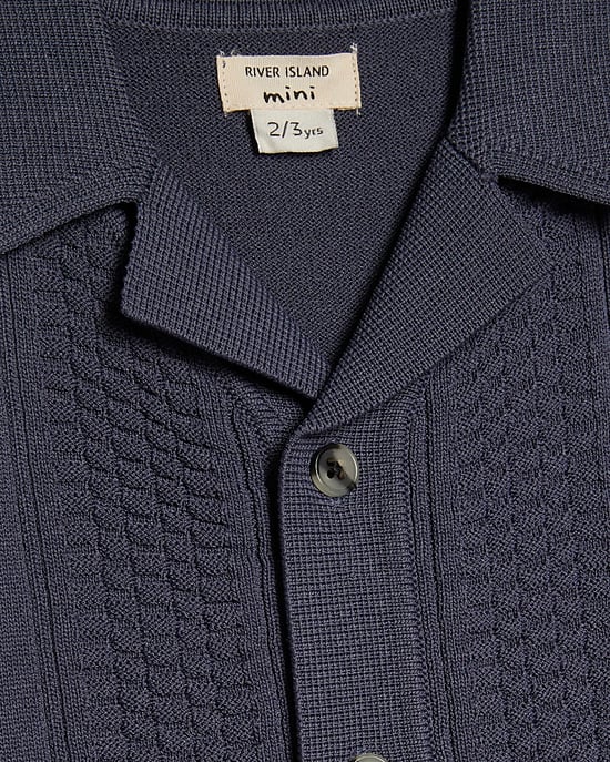 River Island Mini Boys Shirt Navy Knitted Collared Button - Image 2