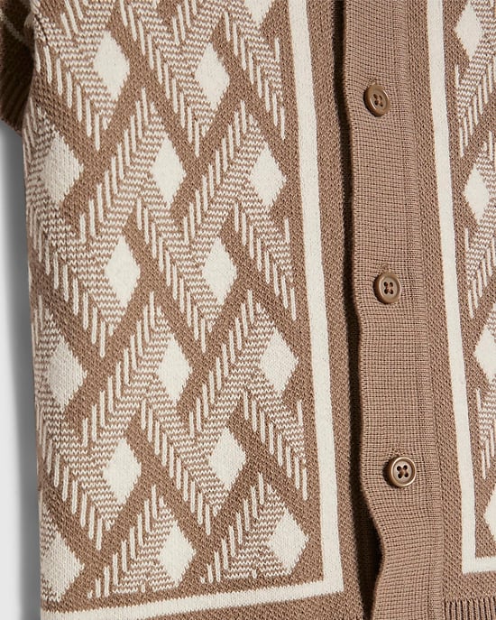 River Island Mini Boys Shirt Beige Geometric Knitted Collared - Image 3