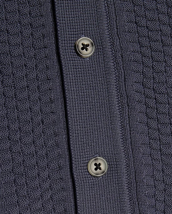 River Island Mini Boys Shirt Navy Knitted Collared Button - Image 3