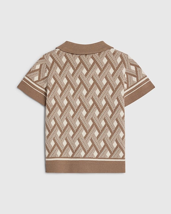 River Island Mini Boys Shirt Beige Geometric Knitted Collared - Image 4