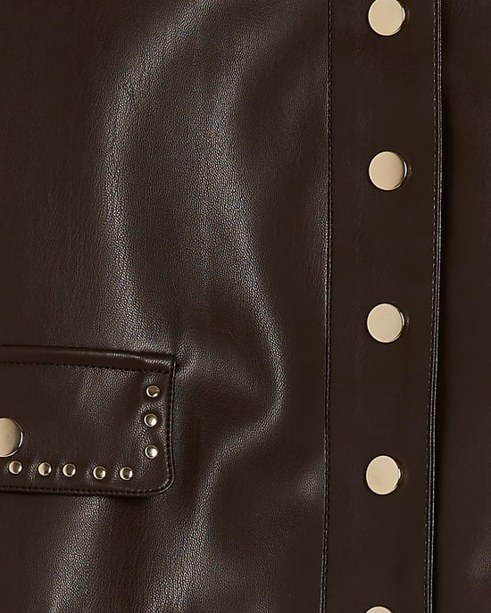 River Island Womens Shirt Brown Faux Leather Scallop Trim Studded - Image 5