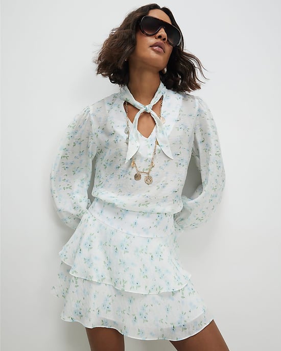 River Island Womens Mini Skirt White Floral Rara Zip Tiered - Image 2