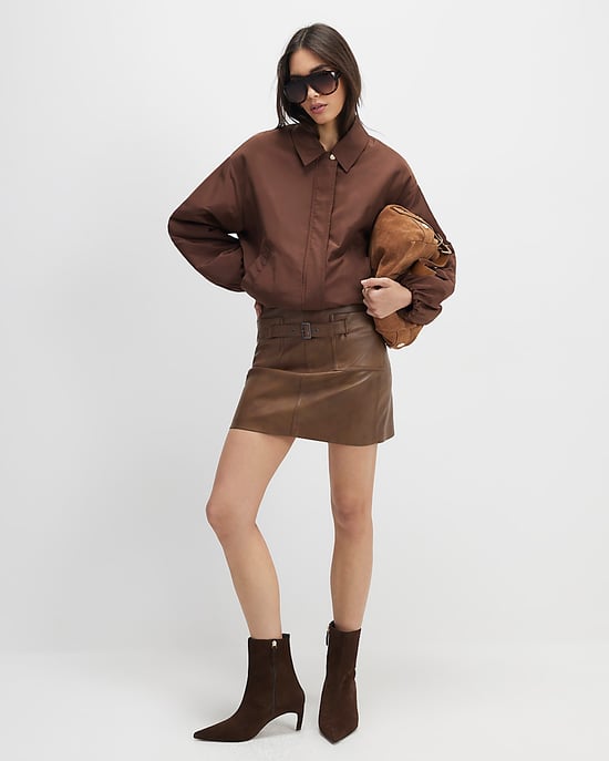 River Island Womens Mini Skirt Brown Faux Leather Belted - Image 2