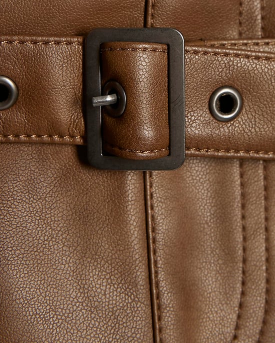 River Island Womens Mini Skirt Brown Faux Leather Belted - Image 5