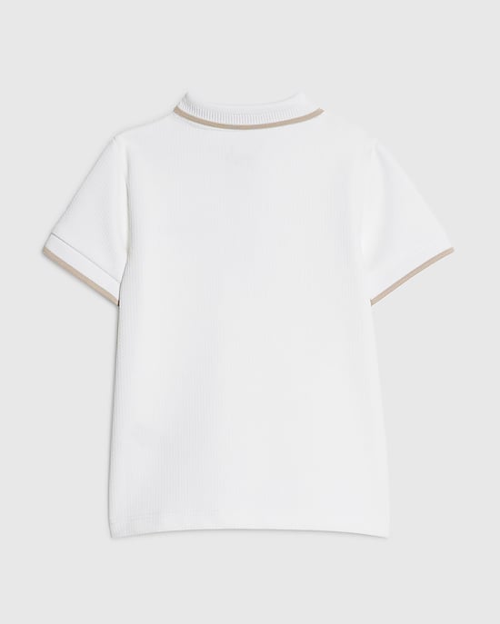 River Island Mini Boys Polo Shirt White Textured Quarter Zip - Image 2