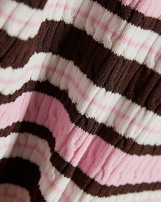River Island Girls Polo Top Pink Stripe Collared Cable Knit - Image 3