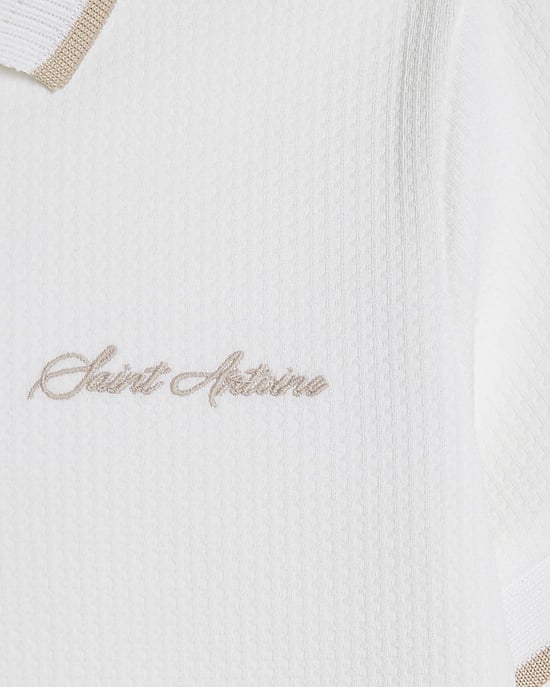 River Island Mini Boys Polo Shirt White Textured Quarter Zip - Image 3