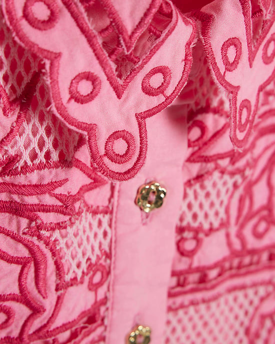 River Island Mini Girls Shirt & Short Set Pink Palm Tree 2 Piece - Image 4
